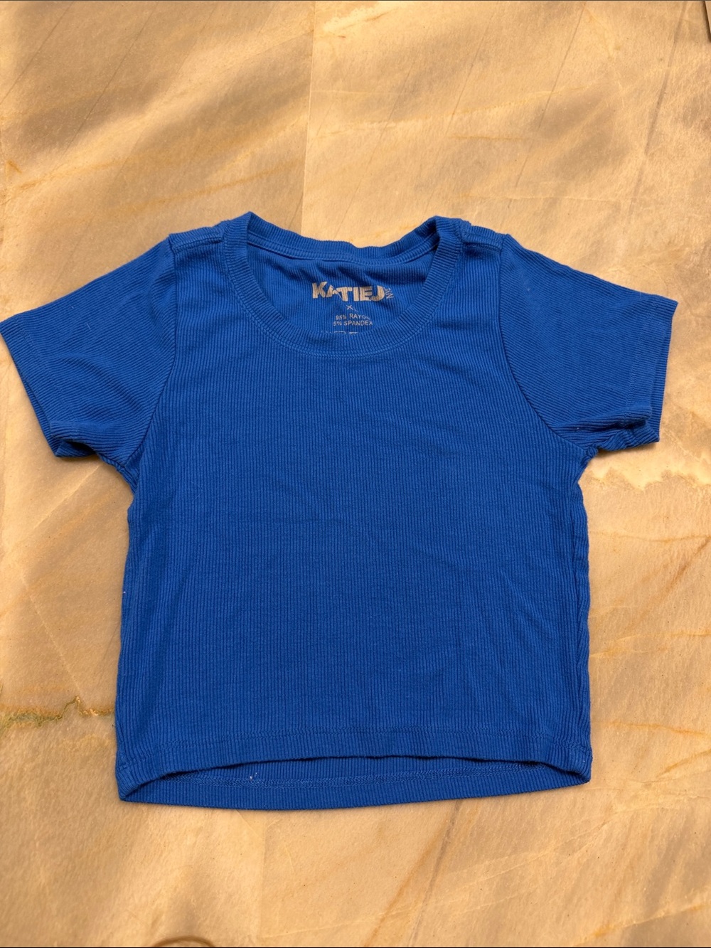 Katie J NYC Royal Blue Ribbed Short Sleeve Tee